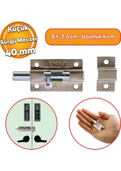 Küçük Mavzer Sürgü Sürgülü Sürgüsü Kilit Saten 25X40 mm Kapı Pencere Emniyet Kilidi Metal