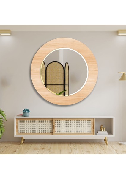 Tahta Desenli Temperli Cam Duvar Aynası