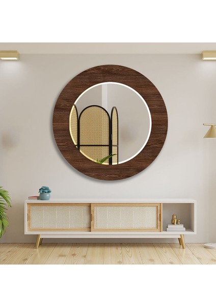 Tahta Desenli Temperli Cam Duvar Aynası