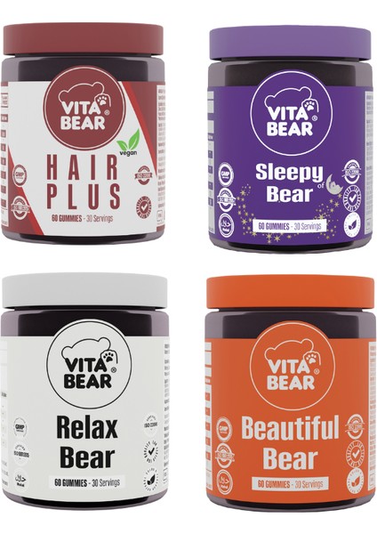 Hair Plus Vegan Saç Vitamin & Sleepy Bear 60 Gummy & Beautiful Bear 60 Gummy & Relax Bear 60 Gummy fiyatları