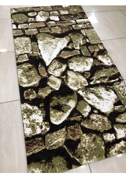 Halı Doğadan 10859 J1 80X200 Yeşil Kahve Taş Desenli Halı !