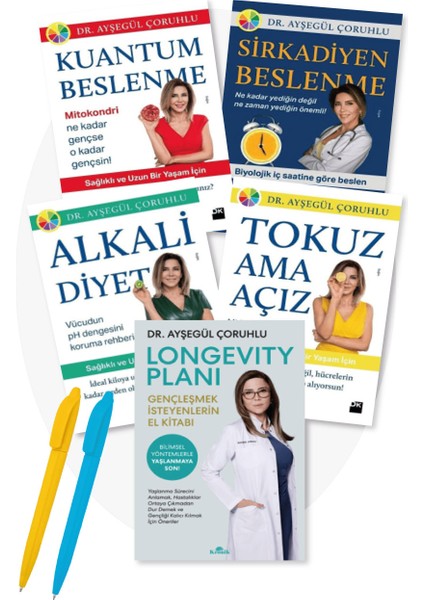 Alfa Kalem + Ayşegül Çoruhlu 5 Kitap Set Yeni Longevity Planı Sirkadiyen Beslenme Alkali Diyet Moda Dağıtım