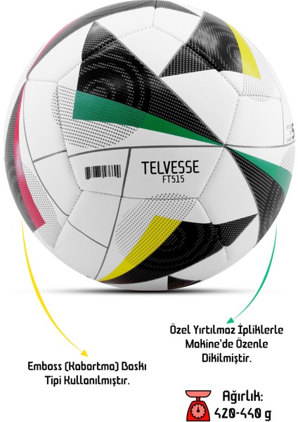 Futbol Topu Yeni Sezon 2024 Avrupa Pompalı Sert Zemin Halı Saha Futbol Topu No:5 FT515