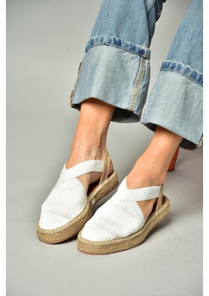 S404010106 Beyaz Dantel Kumaş Kadın Espadril Sandalet fiyatları