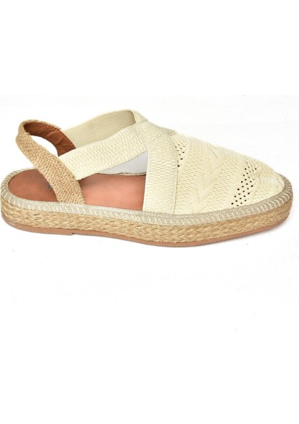 S404010106 Bej Dantel Kumaş Kadın Espadril Sandalet