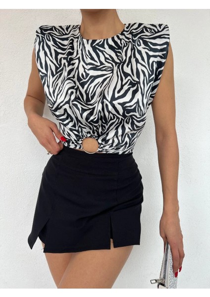 Zebra Desenli Saten Bluz