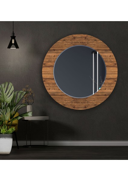 Tahta Desenli Temperli Cam Duvar Aynası