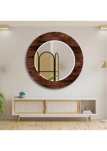 Tahta Desenli Temperli Cam Duvar Aynası