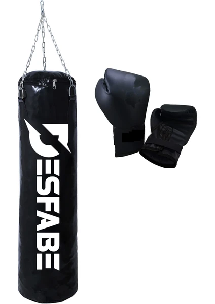 Boxing Star 70X25 cm Zincirli Boks Kum Torbası Siyah +Boks Eldiveni