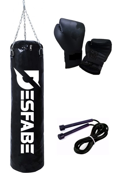 Boxing Star 70X25 cm Zincirli Boks Kum Torbası Siyah+Atlama Ipi+Boks Eldiveni