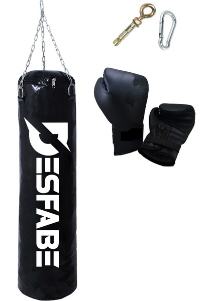 Boxing Star 70X25 cm Zincirli Boks Kum Torbası Siyah +Askı Aparatı+Boks Eldiveni