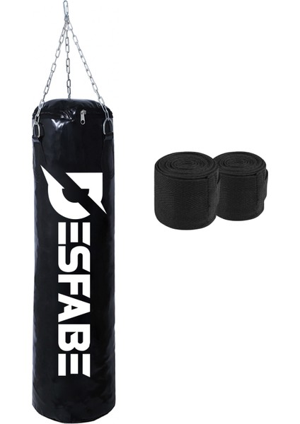 Boxing Star 70X25 cm Zincirli Boks Kum Torbası Siyah+El Sargı Bandajı