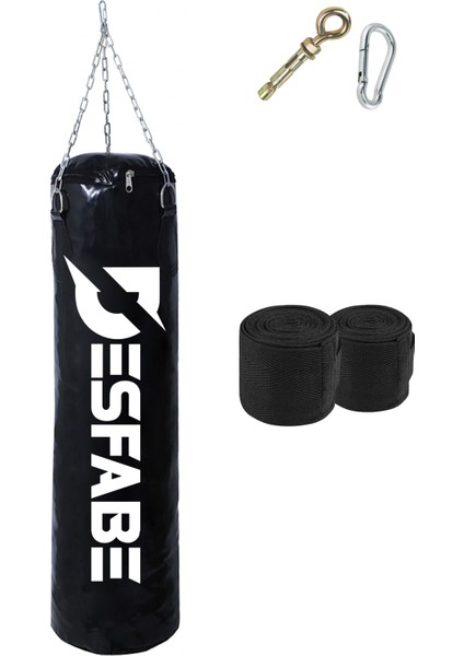 Boxing Star 70X25 cm Zincirli Boks Kum Torbası Siyah+Askı Aparatı+El Sargı Bandajı