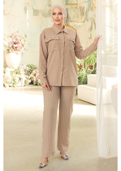 Taşlı Keten Tunik Pantolon Ikili Takım 834 - Taş modelleri