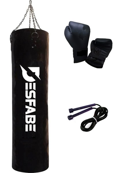 Boxing Star 120X32 cm Zincirli Boks Kum Torbası Siyah+Boks Eldiveni+Atlama Ipi