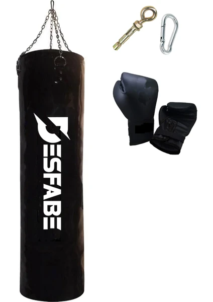 Boxing Star 120X32 cm Zincirli Boks Kum Torbası Siyah+Askı Aparatı+Boks Eldiveni