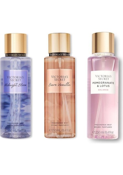 Vıctorıa's Secret Bare Vanilla-Midnight Bloom-Pomegranate Ve Lotus Vücut Spreyi Üçlü Set