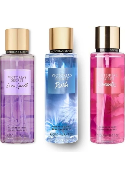 Victoria's Secret Love Spell-Rush-Romantic Vücut Spreyi Üçlü Set