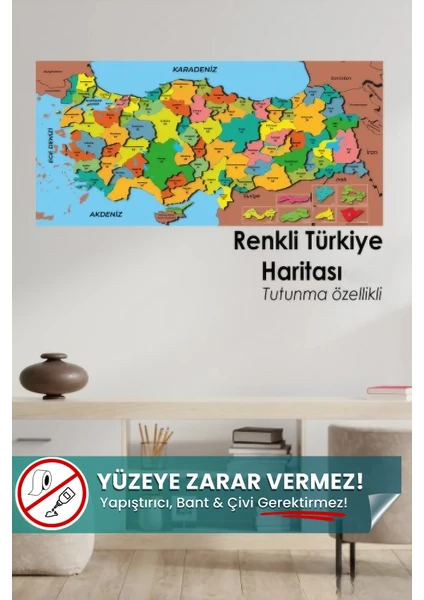 Pi Papers Renkli Türkiye Haritası - Yapışkansız Tutunan, Yeri Değiştirilebilir, Statik Inovatif Akıllı Kağıt