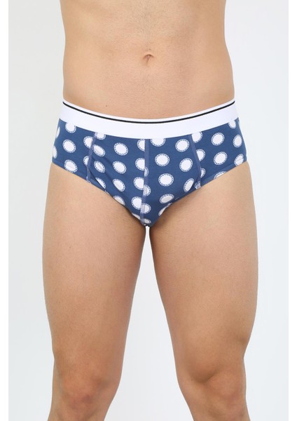 Erkek Pamuk Desenli Likralı Slip Lacivert 40131