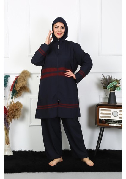 Büyük Beden Tesettür Mayo 7XL-8XL-9XL-10XL Lacivert 55010