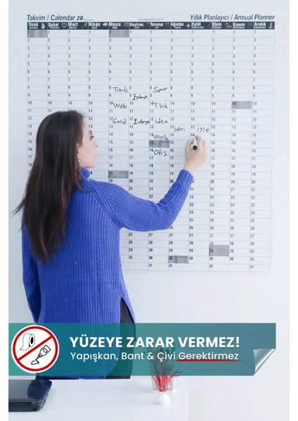 Pi Papers Zamansız Yıllık Takvim - Yeri Değiştirilebilir, Yapışkansız Tutunan Statik Akıllı Kağıt Planlayıcı