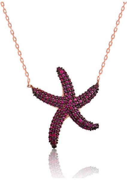 Gümüş Pembe Deniz Yıldızı Bayan Kolye