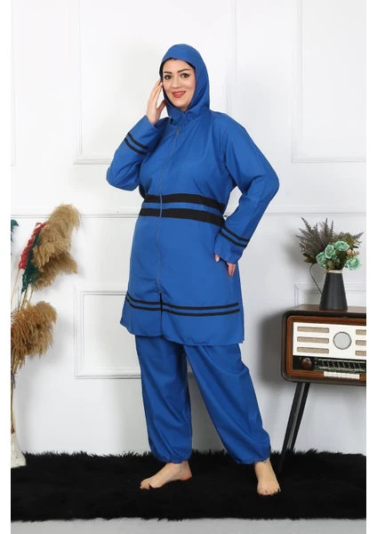 Büyük Beden Tesettür Mayo 7XL-8XL-9XL-10XL Indigo 55010