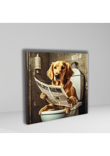 Tekli Kare Kanvas Banyo Tablosu Gazete Okuyan Golden Cins Köpek fiyatları