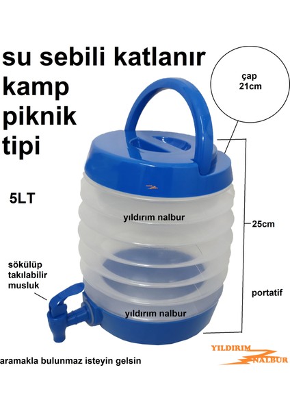 Su Sebili 5 Lt Kamp Tipi Katlanır Musluklu Portatif Piknik Su Sebili