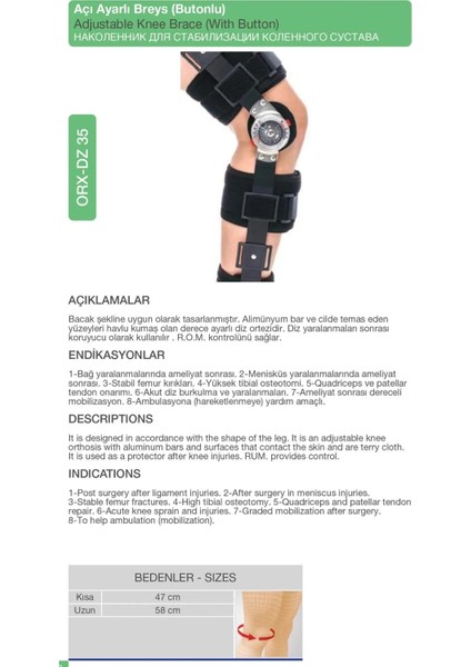 Orlex Açı Ayarlı Butonlu Breys Medikal Ortopedik Dizlik 58CM fiyatları