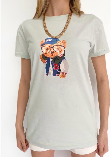 Kadın Ayıcık Baskılı Tshirt Mint fiyatları