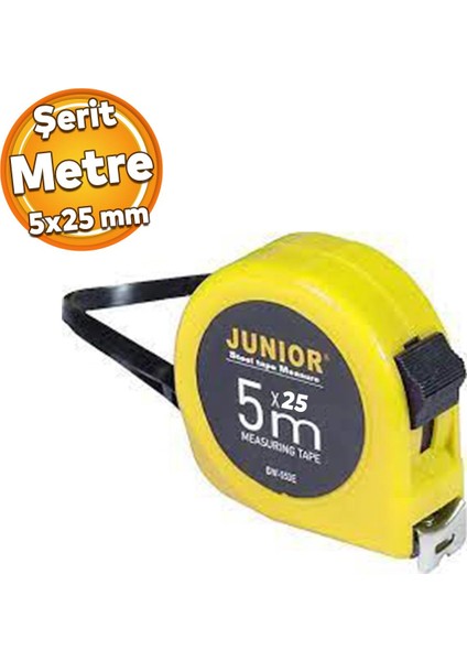 Metal Metre 5 M x 25 mm Şerit Metre Beyaz Renk Düğmeli Ölçüm Ölçme Bükülebilir