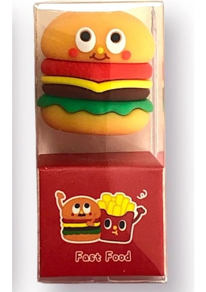 Fast Food Kalemtıraş Kırtasiye Hediyelik Hamburger Figürlü 3D Silikon Renkli Ofis 3,5X2X2CM 1 Adet