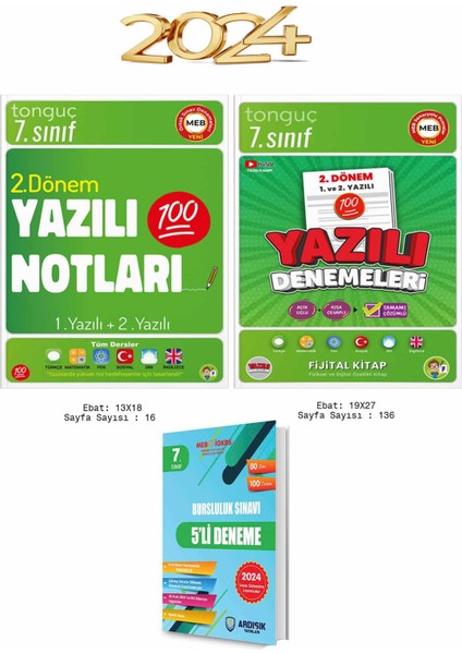 7. Sınıf 2. Dönem Yazılı Notları ve Yazılı Denemeleri - Ardışık Yayınları 2024 Bursluluk Sınavı 5'li Deneme