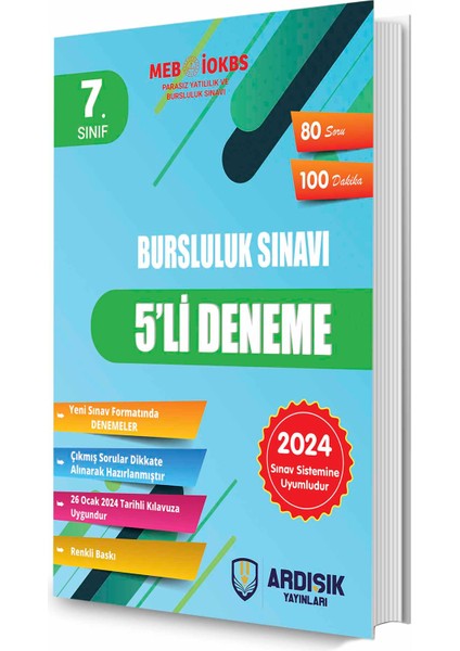 7. Sınıf 2. Dönem Yazılı Notları ve Yazılı Denemeleri - Ardışık Yayınları 2024 Bursluluk Sınavı 5'li Deneme