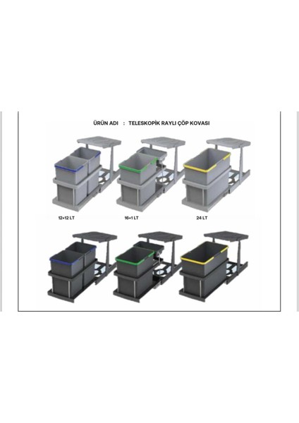 Almital Mobilya Aksesuarlari Almital Dolap Içi Teleskopik Raylı Antrasit Çöp Kovası 24 Litre, Minimum Kapak Genişliği 45 Cm.
