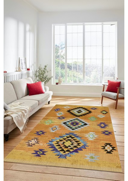 Dijital Baskılı Kaymaz Yıkanabilir Etnik Desenli Mutfak Salon Halısı, Etnik-01-Turuncu modelleri