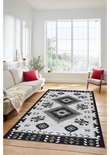 Dijital Baskılı Kaymaz Yıkanabilir Etnik Desenli Yolluk Mutfak Salon Halısı, Etnik-02-Gri modelleri