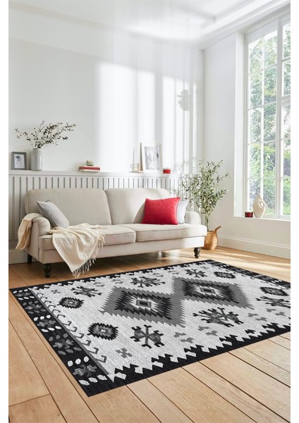 Dijital Baskılı Kaymaz Yıkanabilir Etnik Desenli Yolluk Mutfak Salon Halısı, Etnik-02-Gri fırsatları