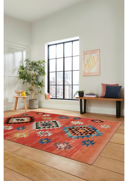 Dijital Baskılı Kaymaz Yıkanabilir Etnik Desenli Mutfak Salon Halısı, Etnik-01-Kırmızı fiyatları