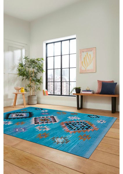 Dijital Baskılı Kaymaz Yıkanabilir Etnik Desenli Mutfak Salon Halısı, Etnik-01-Mavi fiyatları