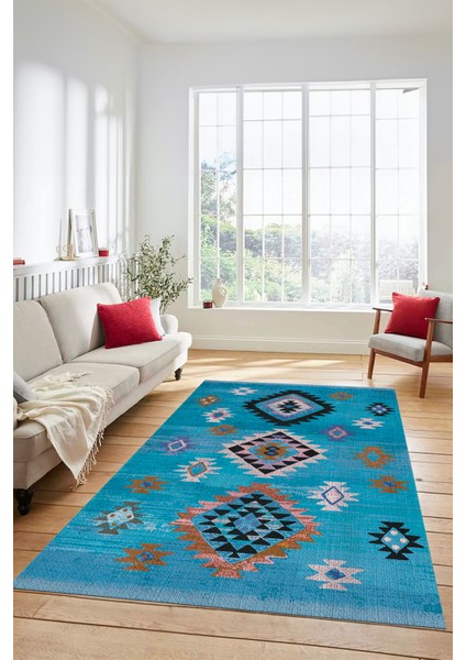 Dijital Baskılı Kaymaz Yıkanabilir Etnik Desenli Mutfak Salon Halısı, Etnik-01-Mavi modelleri