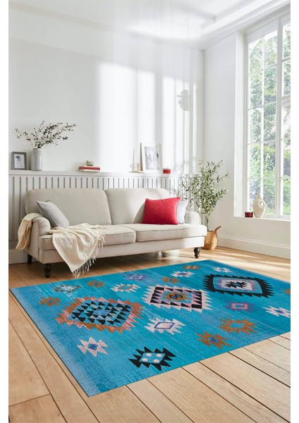 Dijital Baskılı Kaymaz Yıkanabilir Etnik Desenli Mutfak Salon Halısı, Etnik-01-Mavi fırsatları
