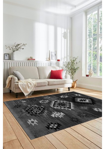 Dijital Baskılı Kaymaz Yıkanabilir Etnik Desenli Mutfak Salon Halısı, Etnik-01-Gri fırsatları