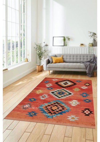 Dijital Baskılı Kaymaz Yıkanabilir Etnik Desenli Mutfak Salon Halısı, Etnik-01-Kırmızı indirimleri