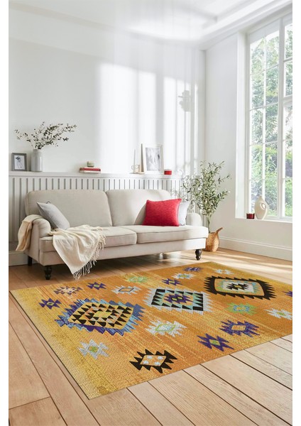 Dijital Baskılı Kaymaz Yıkanabilir Etnik Desenli Mutfak Salon Halısı, Etnik-01-Turuncu fırsatları