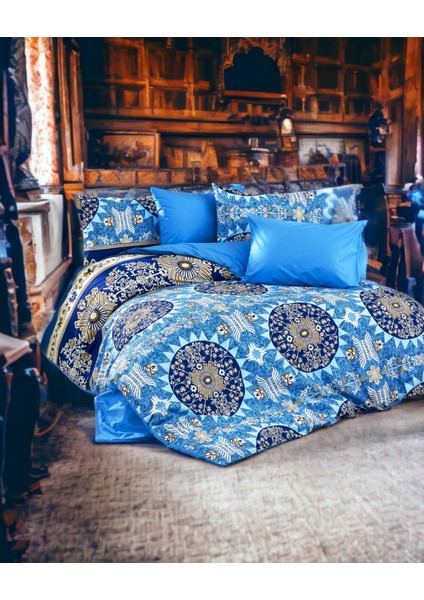 Exclusive %100 Pamuk Poplin Akfil Ranforce Çift Kişilik Nevresim Takımı (4 Yastık KILIFLI)-7411M