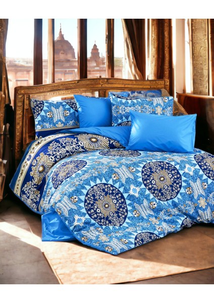 Exclusive %100 Pamuk Poplin Akfil Ranforce Çift Kişilik Nevresim Takımı (4 Yastık KILIFLI)-7411M
