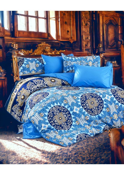 Exclusive %100 Pamuk Poplin Akfil Ranforce Çift Kişilik Nevresim Takımı (4 Yastık KILIFLI)-7411M